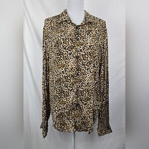 Denim & Flower Ricky Singh Animal Print Boxy Button-Up Long Sleeve Shirt Top XL